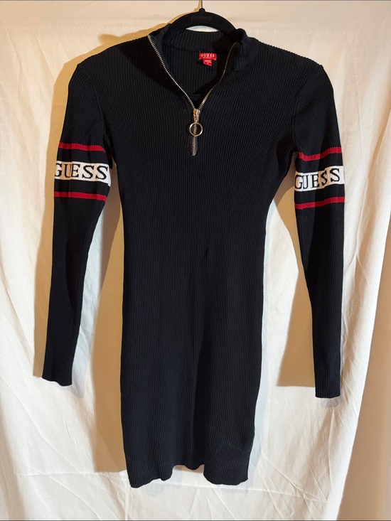 Guess Dresses & Skirts - Guess Black Ribbed Zip-Front Long Ribed Sweater Sleeve Dress with Sleeve Accents